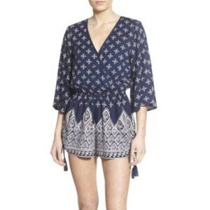Print Bell Sleeve Romper open back jumpsuit